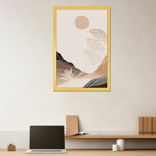 Canvas painting Earthy Radiance Sun & Plant in Brown and Beige painting