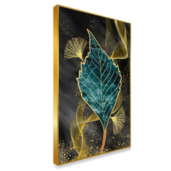 DEKORSTATION Abstract Teal & Gold Leaf Canvas Painting | Luxury Wall Art for Living Room Bedroom Office | Modern Home Decor