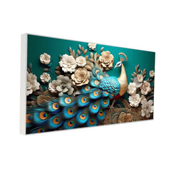 DEKORSTATION Vastu Peacock Canvas Wall Painting for Positive Energy & Prosperity | Royal Floral Wall Art for Living Room | Bedroom | Office | Drawing room