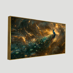 DEKORSTATION-Premium-Galaxy-Peacock-Canvas-Wall-Painting-|-Vastu-Painting-Cosmic-Blue-&-Gold-Bird-Art-with-Starry-Abstract-Background-for-Living-Room,-Bedroom-&-Home-Decor