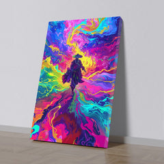 Dekorstatiom Canvas Painting Multi colour Cosmic Wanderer Psychedelic Samurai fighter with Sword Canvas Painting for Wall Decoration Elegant Little Girl Moder Art Stretched Wall Paintings