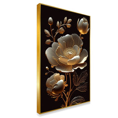 DEKORSTATION Elegant Golden Floral Canvas Painting | Luxury White & Gold Flower Wall Art For Living Room | Bedroom | Office | Drawing room