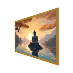 Meditation Buddha In Lake With Sunrise Canvas Wall Painting