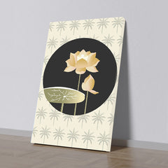 Lotus Flower Canvas Wall Painting Minimalist Botanical Canvas Painting with Palm Background, Modern Floral Artwork for Wall Decoration Elegant Modern Art Stretched Wall Paintings