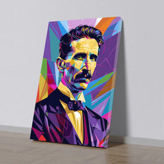 Nikola Tesla Canvas Painting Vibrant Abstract Portrait Canvas Painting of a Genius Inventor For Wall Decoration Elegant Beautifull Colourful Art Stretched Wall Paintings