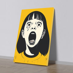 shouting girl bold pop art portrait with emotional impact canvas painting yellow Theme for Wall Decoration Elegant Little Girl Moder Art Stretched Wall Paintings