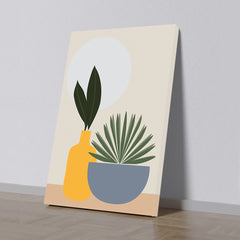 Boho Minimalist Plant Canvas Wall Painting Abstract Botanical Art with Vases and Sun, Modern Home Decor for Wall Decoration Elegant Modern Art Stretched Wall Paintings