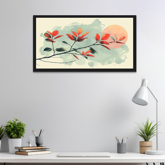 Autumn Breeze Minimalist Botanical Art With Warm Sunset Painting