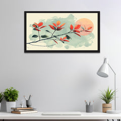 Autumn Breeze Minimalist Botanical Art With Warm Sunset Painting