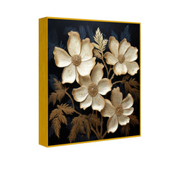 DEKORSTATION Luxury Golden Floral Canvas Wall Painting | Elegant Black Background Flower Wall Art Decor For Living Room | Bedroom | Office | Drawing room