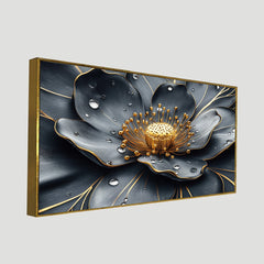 DEKORSTATION Luxury Black & Gold Floral Canvas Wall Painting | Modern Abstract Flower Wall Art Decor For Living Room | Bedroom | Office | Drawing room