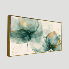 DEKORSTATION Modern Flower Canvas Wall Painting Canvas Print Teal Aqua Gold Abstract Artwork Home Decoration for Living Room | Bedroom | Office | Drawing room