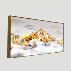 DEKORSTATION Luxury Golden Mountain Landscape Canvas Wall Painting | Modern Abstract Nature Wall Art Decor For Living Room | Bedroom | Office | Drawing room