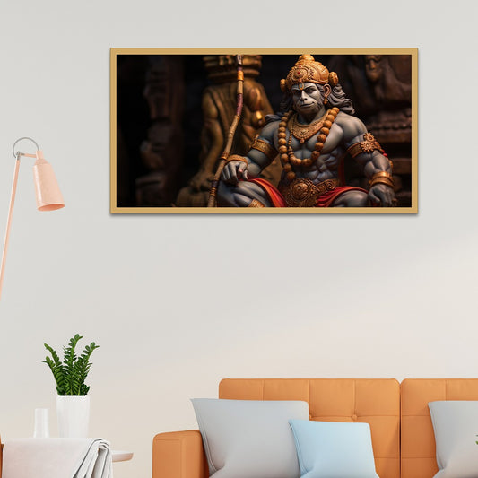 Indian God Hanuman With a Floral Background Surrounding Canvas Wall Painting