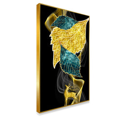 DEKORSTATION Modern Abstract Golden and green leaf Canvas Wall Painting | Modern Wall Decor For Living Room | Bedroom | Office | Drawing room