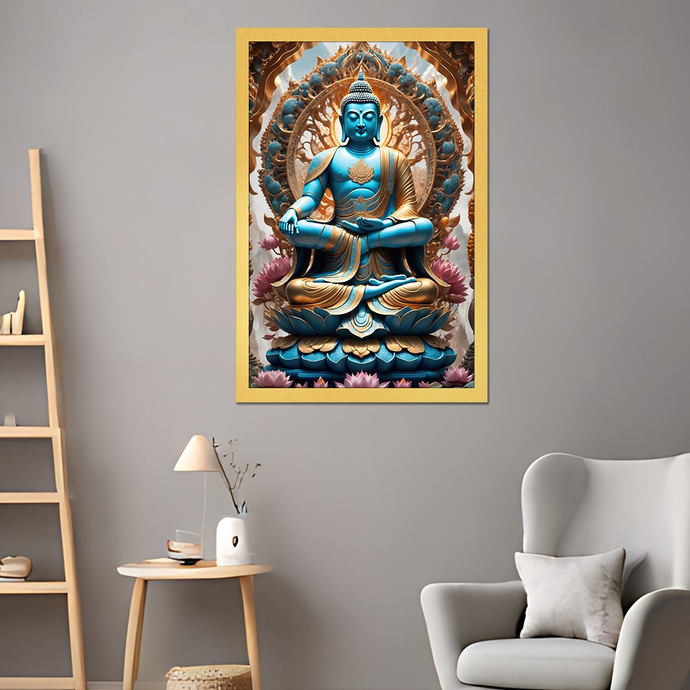 Multicolored Meditative Calm Buddha Canvas Painting for Bedroom