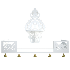 Beautiful Wall Hanging Wooden Temple/ Pooja Mandir Design with Shelf, White Color (DS002)