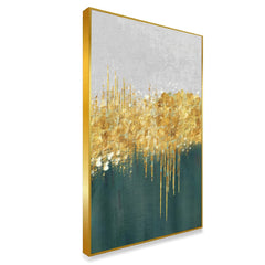 DEKORSTATION Abstract Gold Skyline Canvas Painting with Drip Effect | Modern Wall Art for Living Room Bedroom Office | Luxury Home Decor India