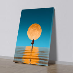 Man walk On River Canvas Painting With with Golden Moon Reflection Wall Art for Wall Decoration Elegant Roman Warrior Moder Art Stretched Wall Paintings