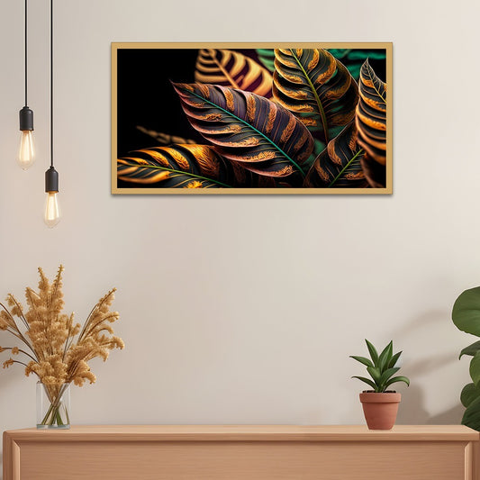 Tropical Leaves Gold and Black Canvas Wall Painting