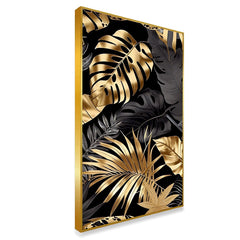 DEKORSTATION Luxury Black & Gold Tropical Leaves Canvas Wall Painting For Living Room | Bedroom | Office | Drawing room