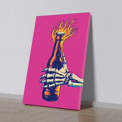 Skeleton Grip on Flaming Bottle Canvas Painting Party Node On Bold Pop Art Canvas Wall Decor for Wall Decoration Elegant Moder Art Stretched Wall Paintings