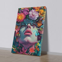 Colourfull flower on lady face Moder Art Canvas Painting for Wall Decoration Elegant Stretched Wall Paintings