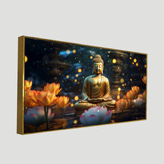 DEKORSTATION Vastu Golden Buddha Canvas Wall Painting for Peace, Positivity & Prosperity | Spiritual Wall Art For Living Room | Bedroom | Office | Drawing room