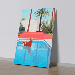 Chill Cat Vibes in summer Adorable Cat Poolside Vibrant Modern Canvas Wall Painting for Wall Decoration Elegant Art Stretched Wall Paintings