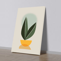 Modern Minimalist Plant Canvas Wall Art Abstract Green Leaves in Yellow Pot for Home and Office Décor for Wall Decoration Elegant Modern Art Stretched Wall Paintings