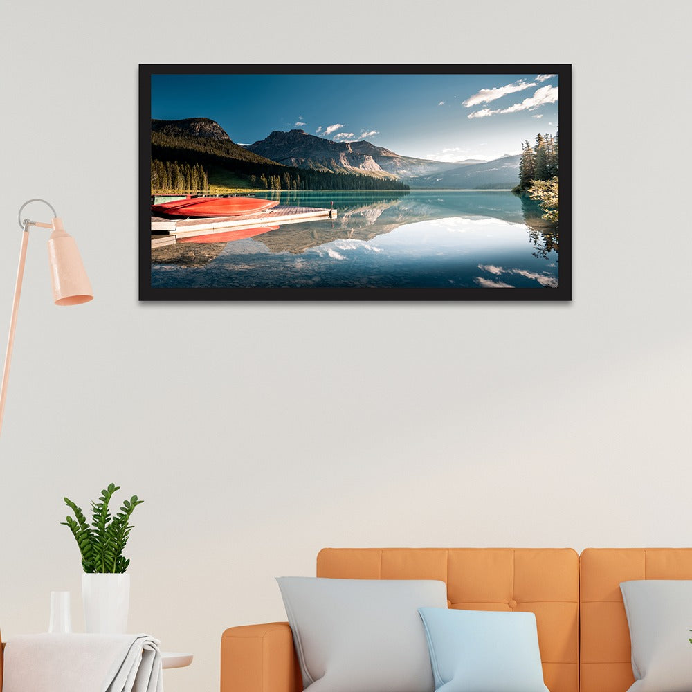 Tranquil Emerald Lake Canvas painting Serene Mountain Reflection Wall Art