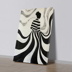 Monochrome Muse Elegant Silhouette Canvas in Flowing Black and White Canvas Painting for Wall Decoration Elegant Little Girl Moder Art Stretched Wall Paintings