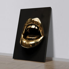 Bold Gold Lips Canvas Painting Modern Glamour Wall Decor for Wall Decoration Elegant Little Girl Moder Art Stretched Wall Paintings