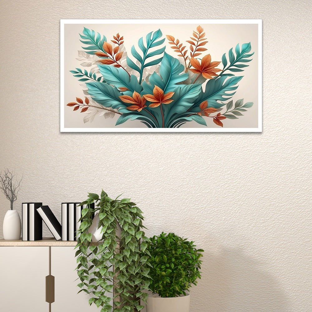 Elegant Botanical Bliss green and orange leaf Canvas wall painting Modern Tropical Leaf Wall Art for Sophisticated Decor