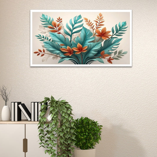 Elegant Botanical Bliss green and orange leaf Canvas wall painting Modern Tropical Leaf Wall Art for Sophisticated Decor