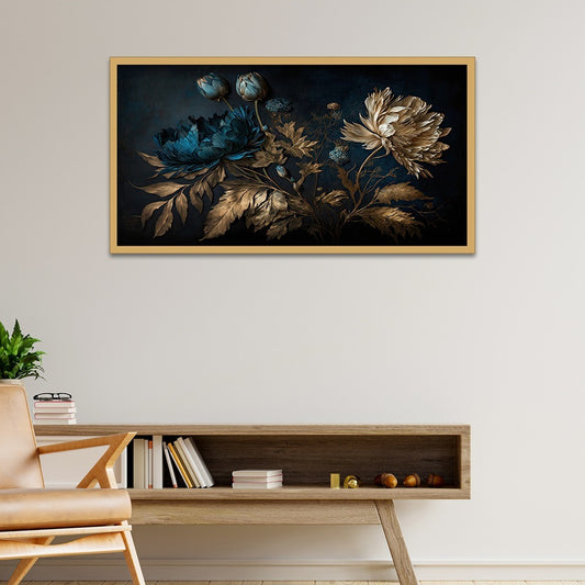 Subtly Textured Blue And Gold Canvas Wall Painting