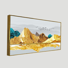 DEKORSTATION Luxury Golden Mountain Landscape Canvas Wall Painting | Modern Abstract Nature Wall Art Deco For Living Room | Bedroom | Office | Drawing room