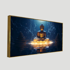 DEKORSTATION Vastu Golden Buddha Canvas Wall Painting | Spiritual Meditation buddha setting on lotus Wall Art for Peace & Positive Energy Canvas Painting For Living Room | Bedroom | Office | Drawing room