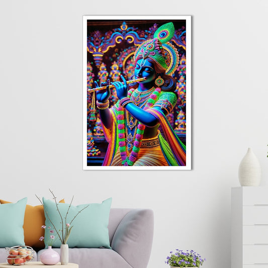 Multicolor Floral Krishna Canvas Wall Painting