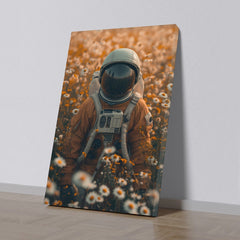 Canvas painting Cosmic Wanderer Astronaut in a Field of Folwer Daisies Dreamscape for Wall Decoration Elegant Astronaut with flower Stretched Wall Paintings