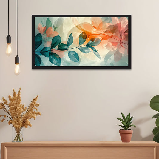 Beautiful Abstract Green Orange Multi Color Leaf nature Canvas Painting  Paintings