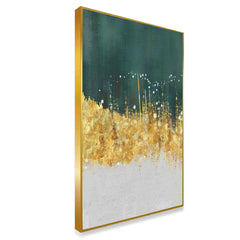 DEKORSTATION Abstract Green & Gold Cityscape Canvas Painting | Modern Skyline Wall Art for Living Room Bedroom Office | Luxury Home Decor India