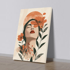 Woman with Boho Floral Canvas Wall Painting Modern Art Minimalist Canvas Painting