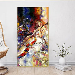 Harmonious Melodies Girl Playing Violin Canvas Wood Frame Wall Painting for Inspired Living and Office Spaces
