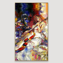 Harmonious Melodies Girl Playing Violin Canvas Wood Frame Wall Painting for Inspired Living and Office Spaces