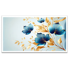 Elegant Blue and Golden Floral Canvas Floating Framed Canvas Wall Painting