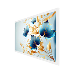 Elegant Blue and Golden Floral Canvas Floating Framed Canvas Wall Painting