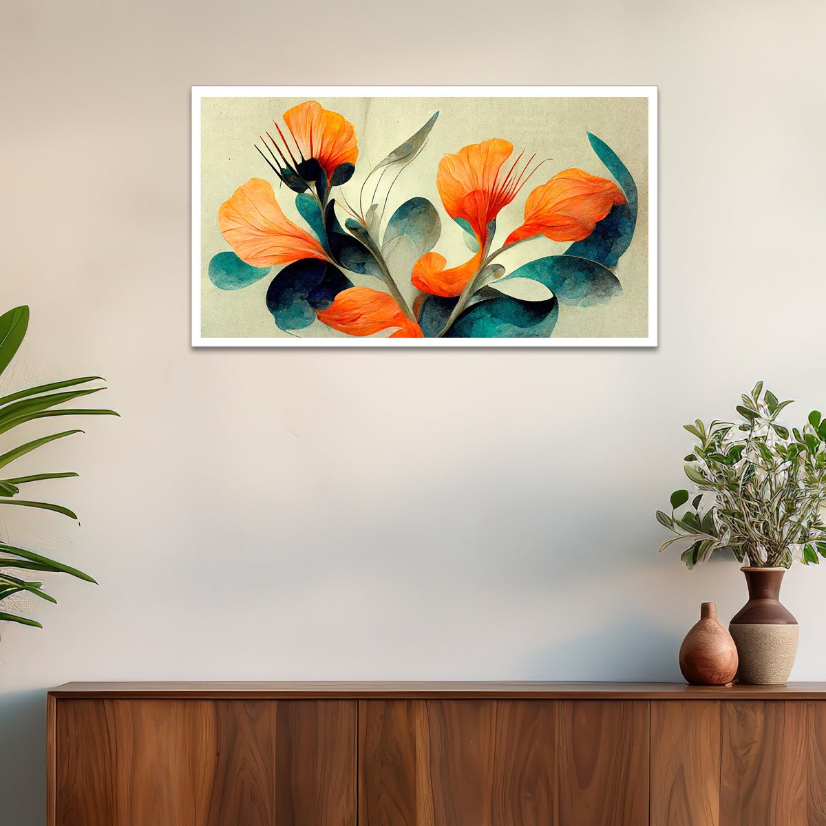 Beautiful Abstract Floral Canvas Floating Frame Painting for Home and Office Wall Décor