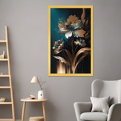 DEKORSTATION Luxury Blue Black & Gold Floral Canvas Wall Painting abstract wall art For Living Room | Bedroom | Office | Drawing room