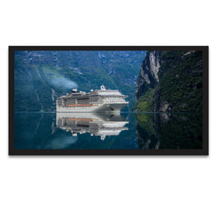 Beautiful Cruise Ship In Sea With Mountains Canvas Painting